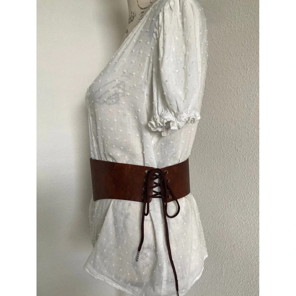 Brown Wide Waist Corset Lace Up Faux Leather Belt Statement Ren Faire Size M/L